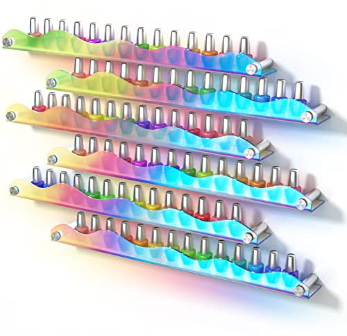 NiHome Lot de 6 étagères murales en acrylique pour salon de vernis à ongles, irisé, mignon, moderne, élégant, présentoir et rangement 38,1 x 5,1 cm, grandes étagères à rebord pour salles de bains,