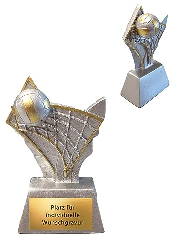 eberin – 10 cm XS Beachvolleyball Pokal Trophäe Award Volleyball am Netz silber & gold Wanderpokal Jugendspieler*innen Preis inkl. Wunschtext Gravur