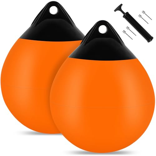 BALAVA Boat Fenders Ball 2pack,15 Round Mooring Anchor Buoy, Inflatable Dock Bumper Balls,Vinyl Boat Buoy for Docking,Great for Small Boat,Kayak,Canoe,Ski Boat（Orange）