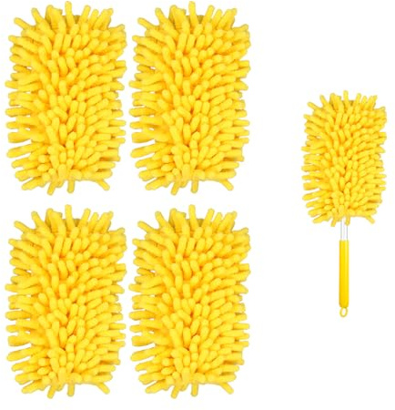 PEUTIER 4pcs Duster Refills for Swiffer, Microfiber Ceiling Fan Duster 360 Feather Duster Refills Heavy Duty Hand Dusters for Cleaning Compatible with Swiffer (Yellow)