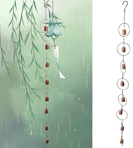 la Pendaison De Pluie Carillon en Métal Pluie Chaîne Jardin Carillons Décoratifs Cloche Musicale Pluie Feng Shui Bonne Chance Carillons pour Gouttière Drainage Maison Décor Extérieur