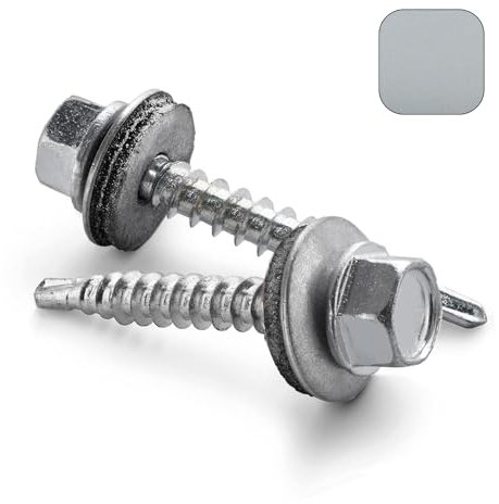 VOOXA - 200 viti autofilettanti in lamiera trapezoidale, 4,8 x 20, con rondella di tenuta EPDM, acciaio zincato senza colore, testa esagonale SW8