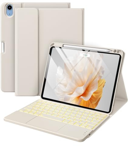 Harvopu Compatible with iPad Air 11 Inch & Air 5th/ Air 4th Generation Case with Keyboard - Multi-Touch Trackpad, 7-Color Backlit, Detachable Folio Keyboard Cover for Air 11-inch M4/M3/M2 (Starlight)