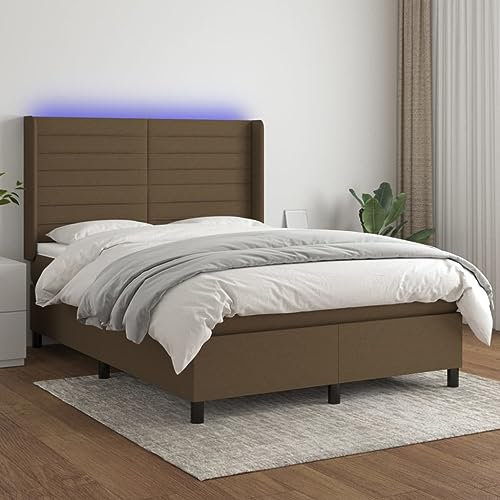 OHOOWOO Boxspringbett mit Matratze & LED Dunkelbraun 140x190 cm Stoff,Boxspringbett mit Matratze und LEDBeleuchtung für erholsamen Schlaf im Schlafzimmer