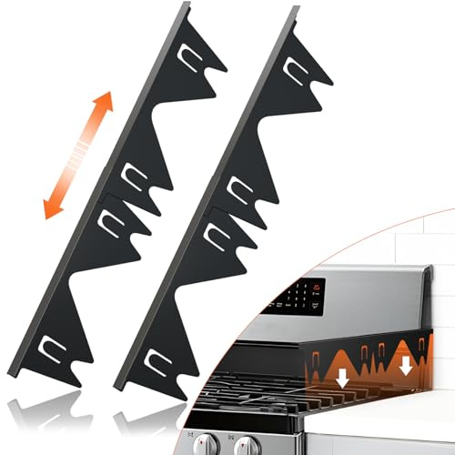Stainless Steel Stove Gap Covers (2PCS),Stove Gap Filler,Range Trim Kit,Stove Guard for Kitchen Oven Gap Between Stovetop and Counter,Easy Clean Heat Resistant,Adjustable Length 13.8'' to 27.5'',Black
