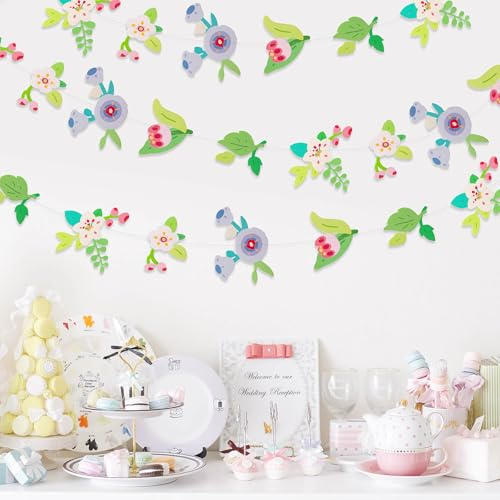 Dayker 2 pezzi di decorazioni floreali con fate, ghirlanda appesa con foglie verdi e fiori di bosco, decorazioni originali in carta con fiori di campo per feste di compleanno, baby shower