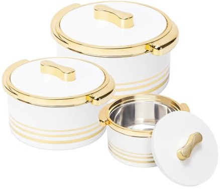 Pinnacle Insulated Casserole Dish with Lid 3 pc Set 3.7/2.6/1.5 qt. Hot Pot Food Warmer/Cooler –Thermal Soup/Salad Serving Bowl- Stainless Steel Hot Food Container–Best Gift Set for Moms –Holidays