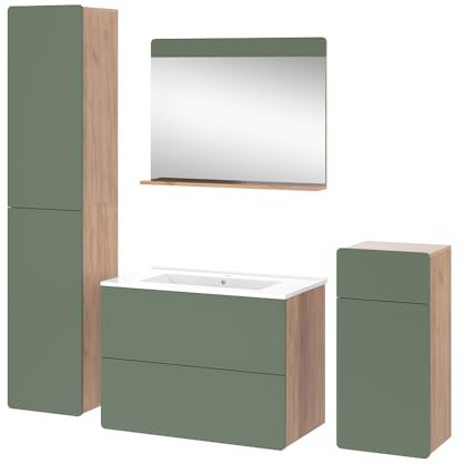 Vicco Set di mobili da bagno Izan, Goldkraft rovere/verde, 5 pezzi con unità alta e midi