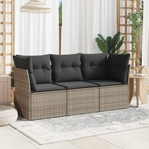 Verderoom Divano da Esterno 3 Posti, 4pz Divanetto da Esterno, Divano Rattan, Salottino da Giardino Esterno, con Cuscini in Polyrattan Nero