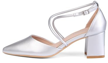 Rio Fiore Zapatos de tacón para mujer, color blanco y plateado, tacón de bloque de 6 cm, piel sintética suave, zapatos con correa cruzada, zapatos con correa en cruz HF33038, plata, 39 EU