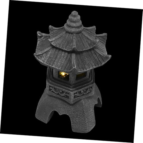 IWOWHERO Linterna Solar De Pagoda para Jardín Lámpara De Resina Exterior Decoración Zen Asiática para Patio Parque y Terraza Estatua Jardín Resistente La Intemperie