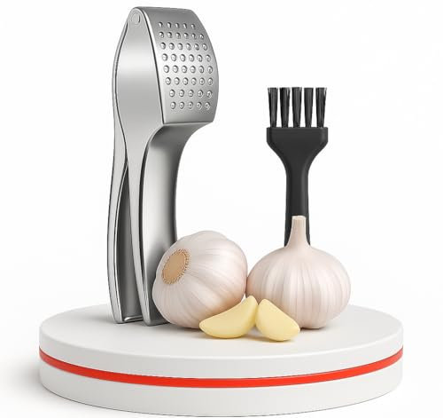 Presse-ail amélioré de qualité supérieure - Broyeur et hachoir à ail robuste - Pas besoin de peler - Facile à presser et à nettoyer - Antirouille, passe au lave-vaisselle - Hacher l'ail sans effort