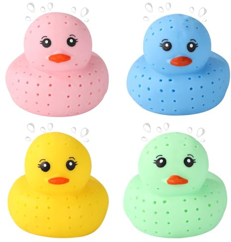 Lyreh 4 Uds Pato Bolas de Agua Apretar, Multicolor Goma Pato Juguete para Piscina Suave Juguetes de Baño Flotantes para Niños Piscina Playa Verano Recuerdos Fiesta
