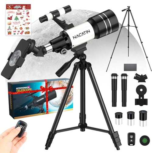 Telescopio astronómico con apertura de 70 mm y distancia focal de 300 mm (blanco)