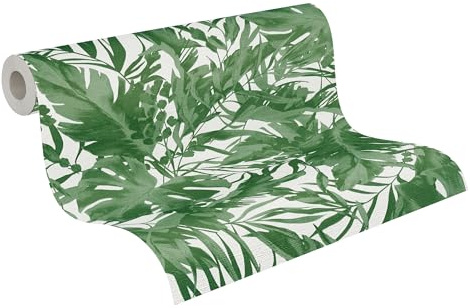 Livingwalls carta da parati TNT con motivo a foglie in verde e bianco – Carta da parati con motivo giungla esotica 10,05 m x 0,53 m di COSMOPOLITAN – 790634