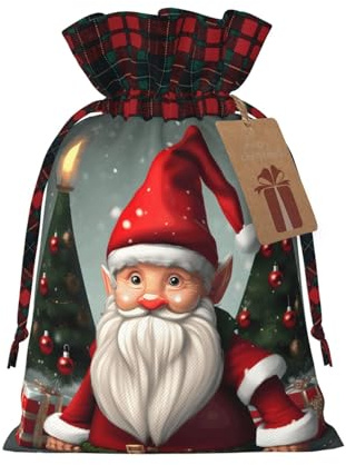 Longzehao Bolsas de regalo con cordón de Navidad con estampado tradicional de gnomo, bolsa de regalo para cumpleaños, vacaciones, fiesta de Navidad