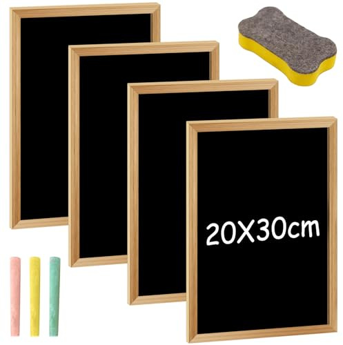 4 lavagne combinate, 30 x 20 cm, con cornice in legno, piccole lavagne da scrivere, per cartellini dei prezzi, per compleanno, matrimonio, feste, eventi