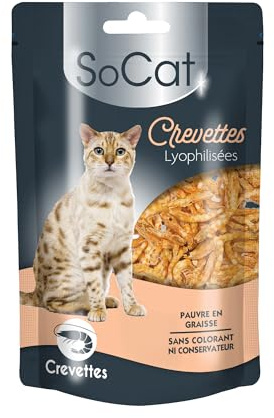 Riga SoCat frystorkade räkor - kattgodis - naturlig godis - proteinrik - hälsosam och aptitretande - utan färgämnen eller tillsatser - idealisk belöning