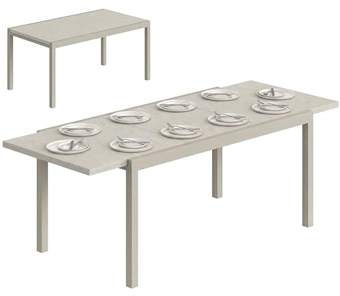 Outsunny Tavolo da Giardino Allungabile per 8-10 Persone, Piano Effetto Legno in Alluminio, Tavolo da Pranzo Estensibile per Esterno con Gambe in Acciaio, 154/214x85cm, Grigio Argento