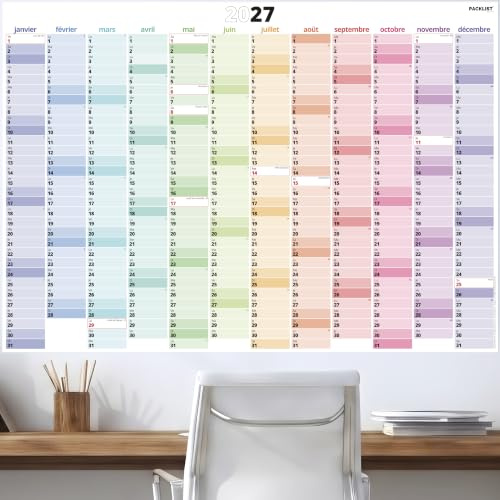 PACKLIST® 2027 års kalender fransk XXL-vägg | Stor planerare med festivaler i FRANKRIKE – DIN A1 (84,1 x 59,4 cm) 160 g papper – Hemmakontor, familj och studior