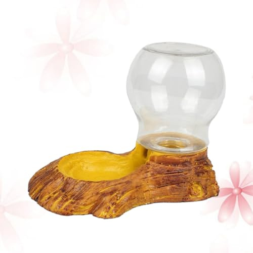 Automatic Reptile Water Feeder, Resin Tortoise Drinking Fountain Bowl | Wood Texture Design for Terrarium Decor, Smooth Surface Coating, Easy to Clean, Tasteless Material