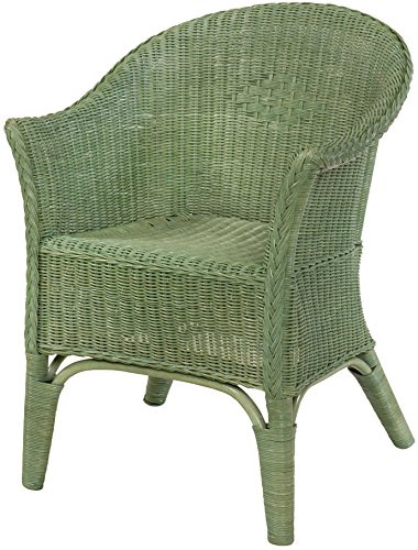 Korb-Outlet Rattan Chair, Classic Wicker Chair, Green, with Armrests, Perfect for Lounge and Conservatory