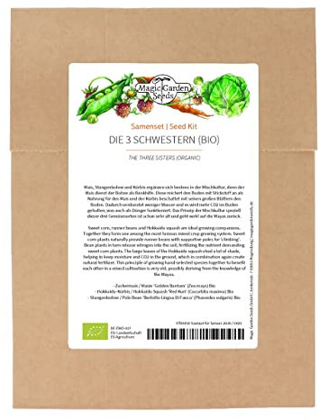 Les 3 Sœurs (Bio) - kit de graines avec maïs, haricots & courges pour un carré de légumes Milpa traditionnel