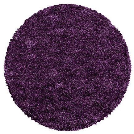 SIMPEX Teppich Wohnzimmer 160 cm Rund Hochflor Teppich Lila Moderne Einfarbig Design - Schlafzimmer Teppich Pflegeleicht Extra Weich Extra Flauschig - Carpet Living Room Deko