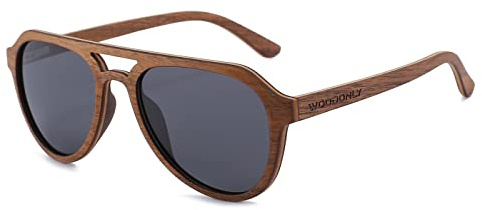 WOODONLY Gafas de Sol Piloto Polarizadas de Madera - Gafas de Sol Modernas con Funda de Bambú para Hombre y Mujer Regalos Perfectos (nogal)