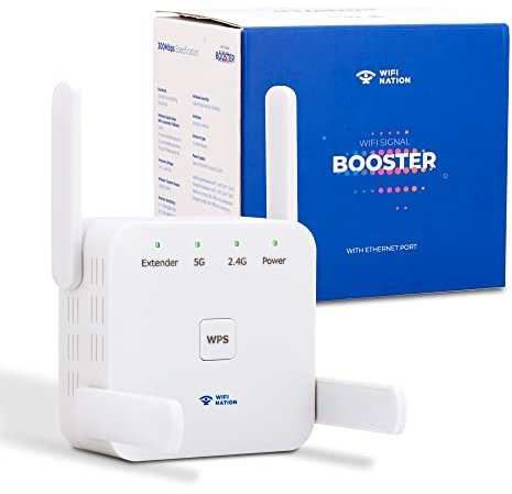 Wifi Nation® WiFi Booster Range Extender 1200Mbps 2.4GHz and 5GHz Dual Wifi Signal Internet Booster with RJ45 Ethernet Port & Support AP/Router/Repeater Mode