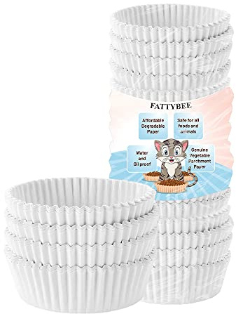 FattyBee 200 Pcs White Disposable Pet Feeding Bowls Liner, Small Paper Bowls for Cat Dishes, Wet Food, Feral Cat Feeding Station