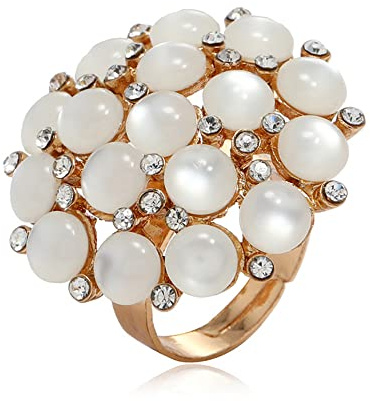 IMINI Bague de mariage vintage avec perles en oxyde de zirconium cubique Perles d'imitation cristal Boule de fleur Bague ouverte Pour anniversaire, cocktail, fête Métal
