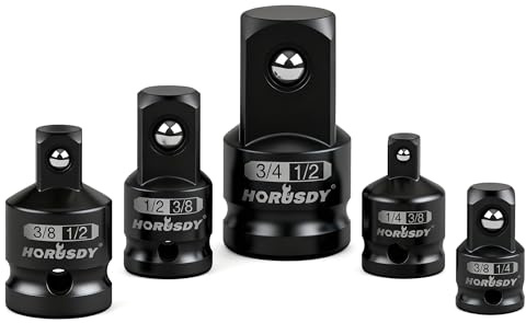 HORUSDY 5-Piece Impact Socket Adapter and Reducer Set, 1/4-Inch Hex Shank Socket to Drill Adapter 1/4, 3/8, and 1/2 Impact Driver Adapter for Power Drill & Impact Driver