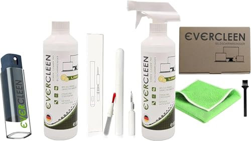 EVERCLEEN 2 GO Made in Germany Screen Cleaner Pro + EVERCLEEN Bildschirmreiniger 500ml + Refill + 4in1 Reiniungstool + Microfasertuch Veganer Reiniger. Für Tablet Displays Smartphones