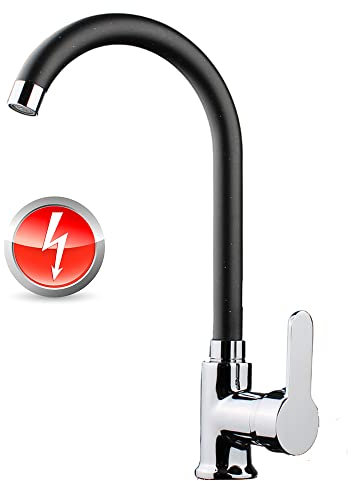 ATCO Niederdruck Spültischarmatur FLORA Schwenkbar Auslauf Küchenarmatur Einhandmischer Wasserhahn Armatur Küche Spüle Spültisch Chrom-Granit schwarz