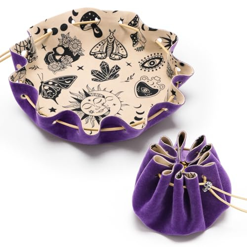 Rolling Purple Drawstring Bag with Purple Drawstring Bag DND Felt Dice Tray - Perfect for RPG Players, Tabletop Gamers, Small Accessories Storage - Ideal for Jewelry, Coins, Keys
