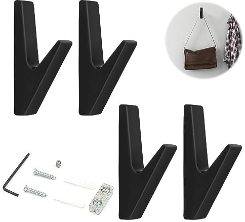 Lotvic 4 Stück Garderobenhaken schwarz, Kleiderhaken Schwarz, Kleiderhaken Garderobenhaken, Wandhaken Garderobenhaken für Küchen, Bäder, Foyers und Flure
