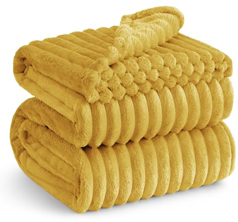 BEDSURE kuscheldecke 220x240 für Zimmer Deko - Tagesdecke, Wolldecke & Fleecedecke, Sofadecke, Weiche Warme Grobe Korddecke für Couch, Geschenke für Frauen, XXL Große Decke, Gelb, 220 x 240 cm