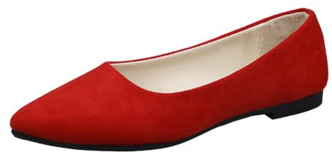 Rojeam Womens Flats Shoes Portable Pumps Ballet Flat Slip-on Ballerina Pumps Shoes Ladies Loafers, Red, Size 7.5
