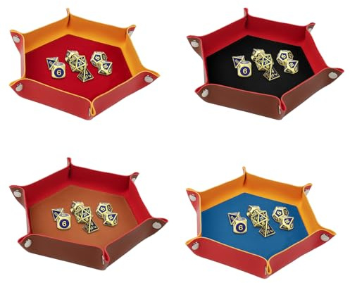 URAQT Bandeja de Dados de Doble Cara, 4 Piezas de PU Y Tablero de Dados de Terciopelo, Bandeja de Dados Hexagonal Plegable, para Juegos de Mazmorras Y Dragones D&D RPG Dice Y Otros Juegos de Mesa