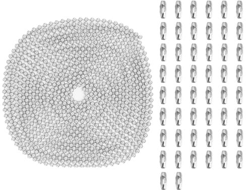 10m Ball Bead Chain 3.2mm Beads Chain Metal Beaded Pull Chain Extension Roller Blind Chain with Connectors for DIY Jewelry Making, Silver
