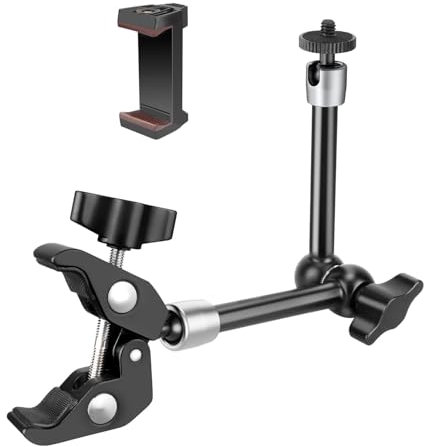 JEBUTU Brazo Mágico 11 Pulgadas con Super Clamp, Soporte Flexible para Cámara 360° con Superabrazadera, Brazo Articulado con Tornillos de 1/4 para Cámaras Webcam LED Luz