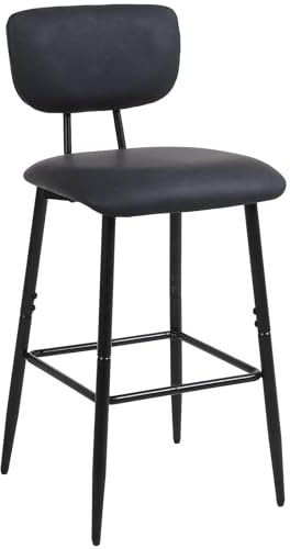 Nusetx Sgabello da Bar, Set di 1 Sgabello Cucina, Moderno Sedia Alta da Pranzo con Poggiapiedi e Schienale Altezza, Sedile 65cm, Nero