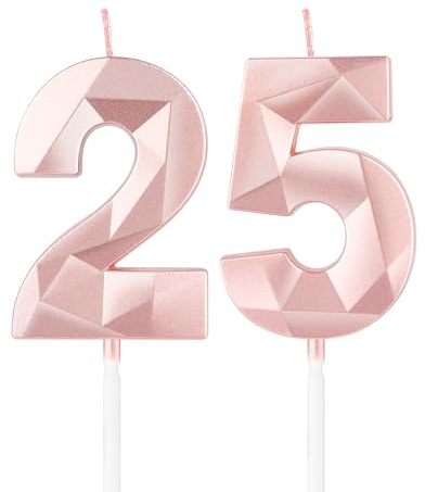 Rose Gold 25th Birthday Candles,3D Number 25 Candle for Cake,Girls 25th Birthday Decorations,Rose Gold 25 Candle Cake Topper for Girls Her Him Birthday Party Wedding Decorations