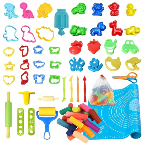 61 pièces Accessoires Pate a Modeler,Pate a Modeler Play Doh,kit pâte à Modeler,Accessoires de Jouets Comprenant Un Cutter,Un Rouleau d'extrusion,des Moules et Une Boîte de Rangement