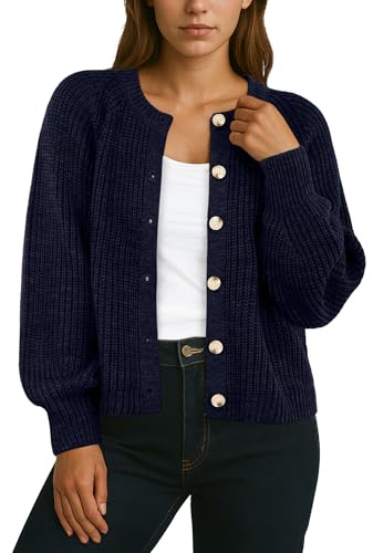 GRECERELLE Women's Cardigans Soft Long Sleeves Oversized Jumpers Ladies Loose Chunky Cardigan Crew Neck Knit Sweater with Buttons for Women UK,Autumn,Winter, Spring