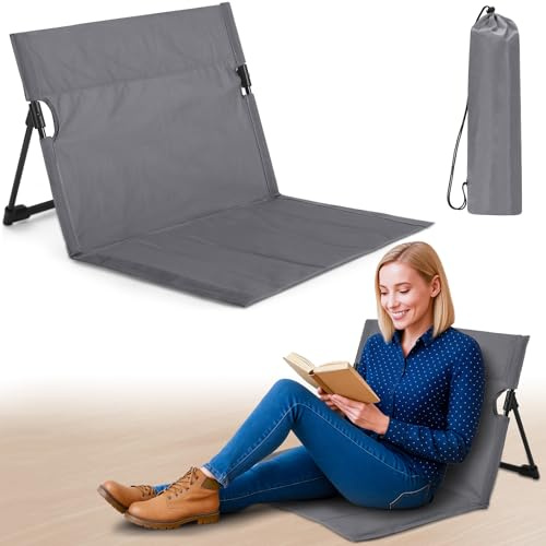 Jetec Foldable Floor Backrest Chair Portable Metal Frame Camping Chair with Storage Bag Light Weight Lazy Seat for Indoor Outdoor Bed Ground Park Lawn Beach Hiking,Gray,Widened
