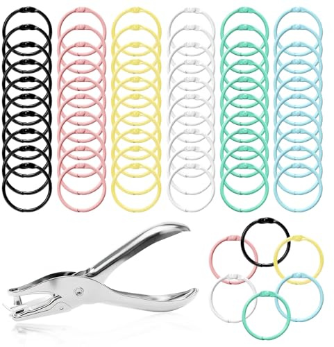 60 stycken bokringar 30 mm, metall lösbladsförbindare med håltång, flerfärgade bokbindningsringar för scrapbook, album, indexkort, memohylla, nyckelringar