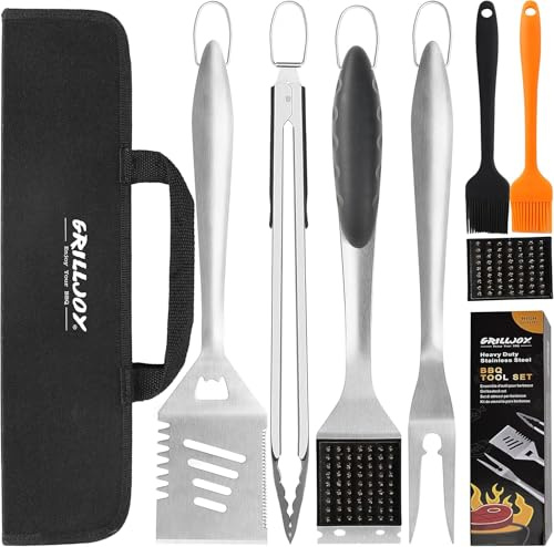 grilljoy 8-teiliges Grillbesteck Set aus Edelstahl mit Grilltasche