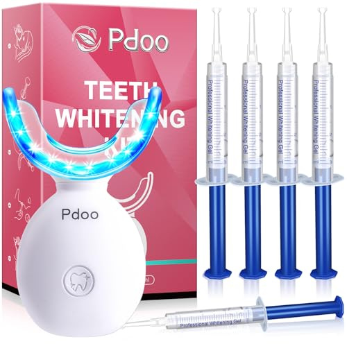 Teeth Whitening Kit with LED Light Tray for Sensitive Teeth, 5 Tooth Whitening Pen Gel Pain Free and Enamel Safe, Teeth Whitener at Home Up to 1-9 Shades Whiter in 1-2 Weeks
